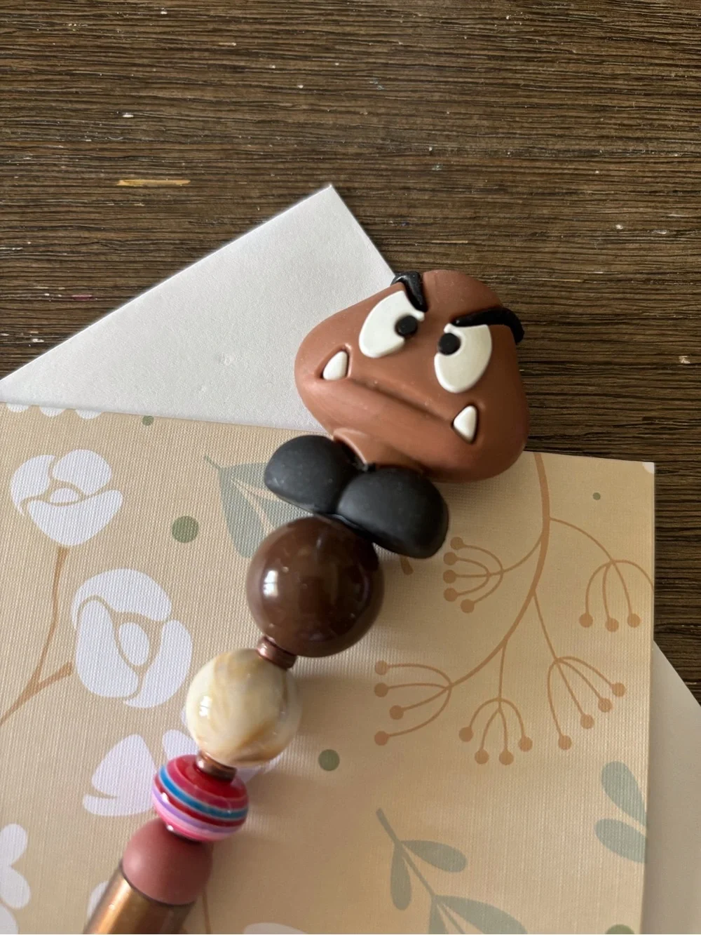 Mario: Goomba handmade beaded pen